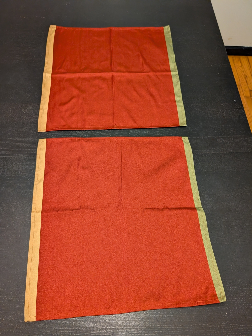 Burnt Orange Placemats with Green and Tan Trim - Unbranded